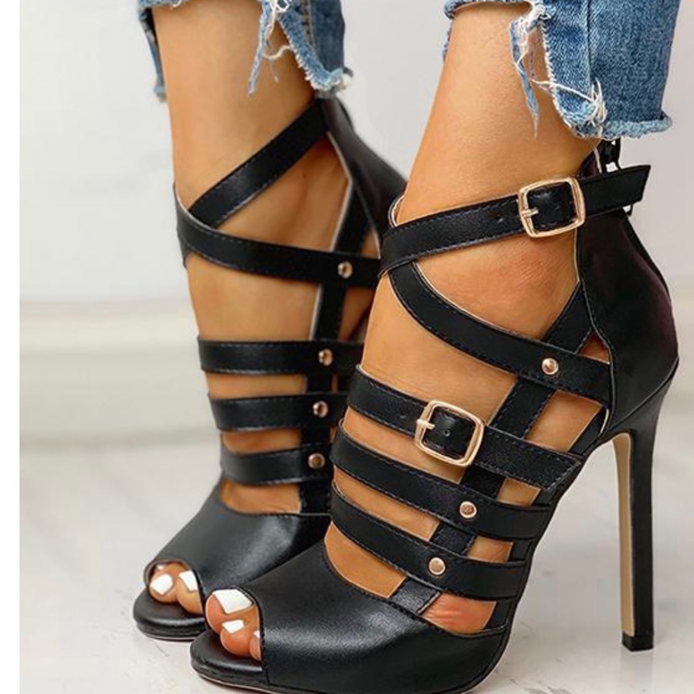 Black strappy high heel